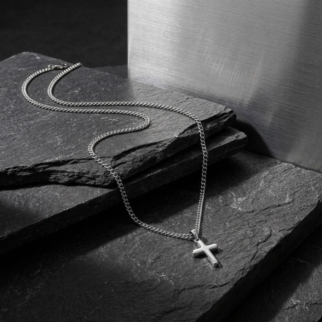 RVS ketting met kruishanger voor heren