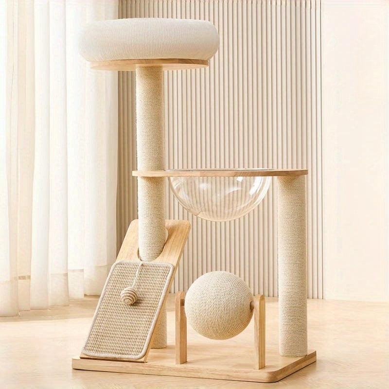 Houten Kattenboom met Ruimtecapsule, Condo en Krabpalen