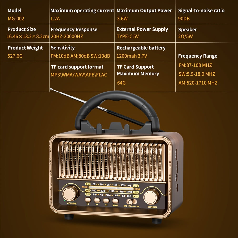 Draagbare retro radio met AM, FM en korte golf