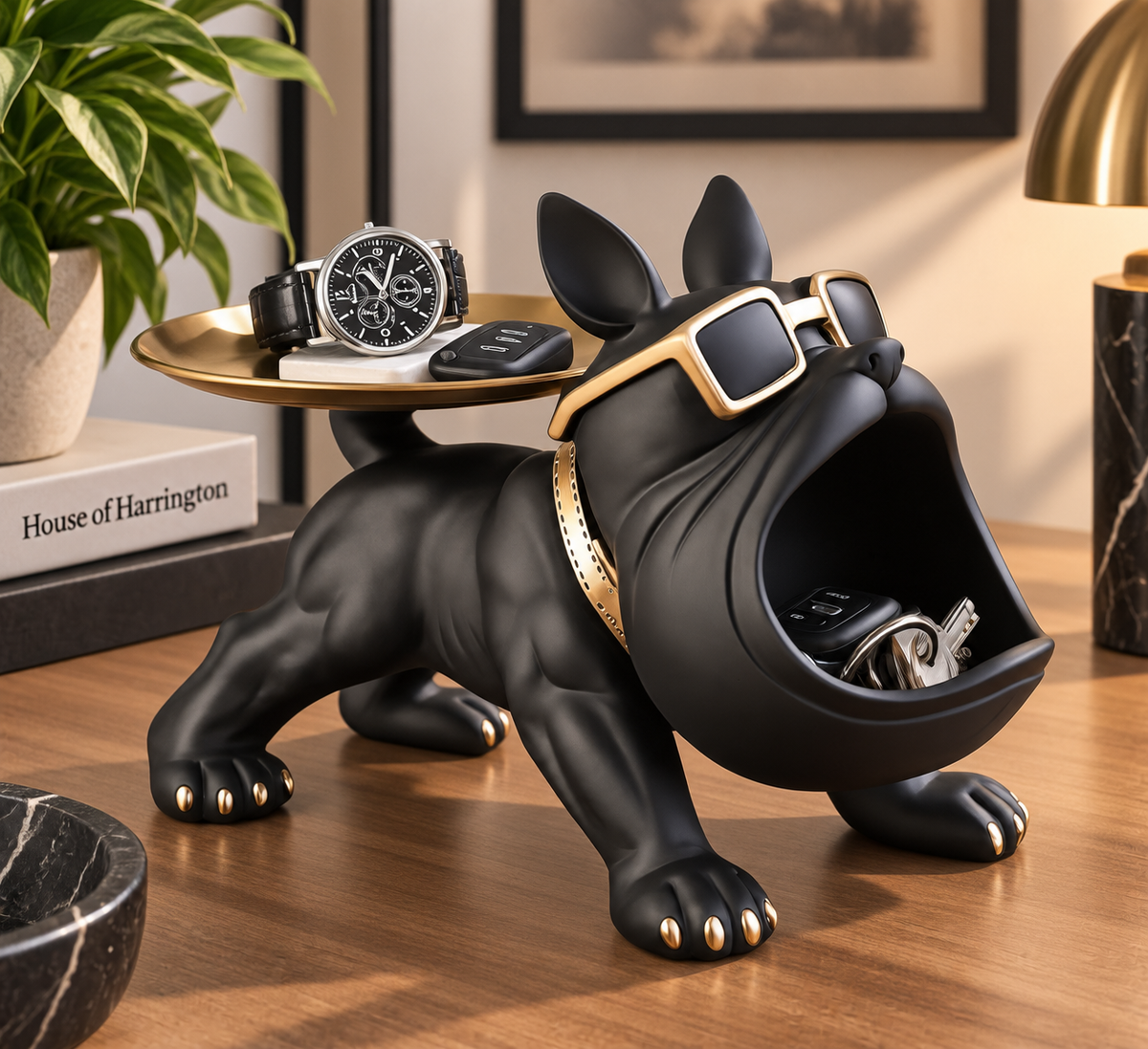 Franse bulldog butler - Polyresin opbergbak en decoratie
