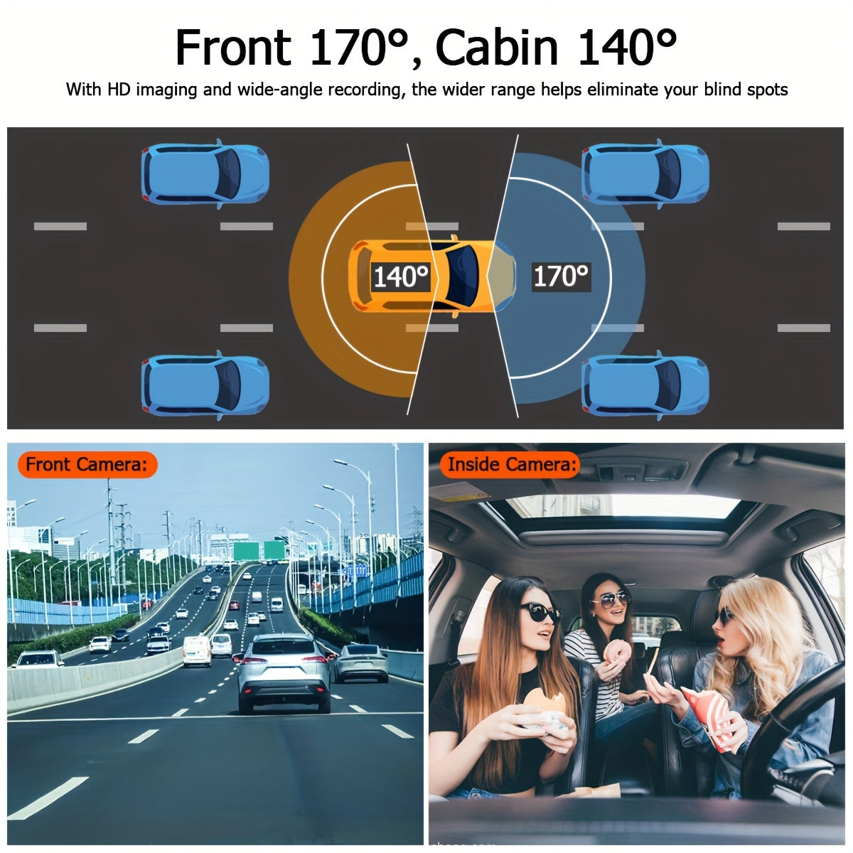 1080p dubbele dashcam voor weg en interieur
