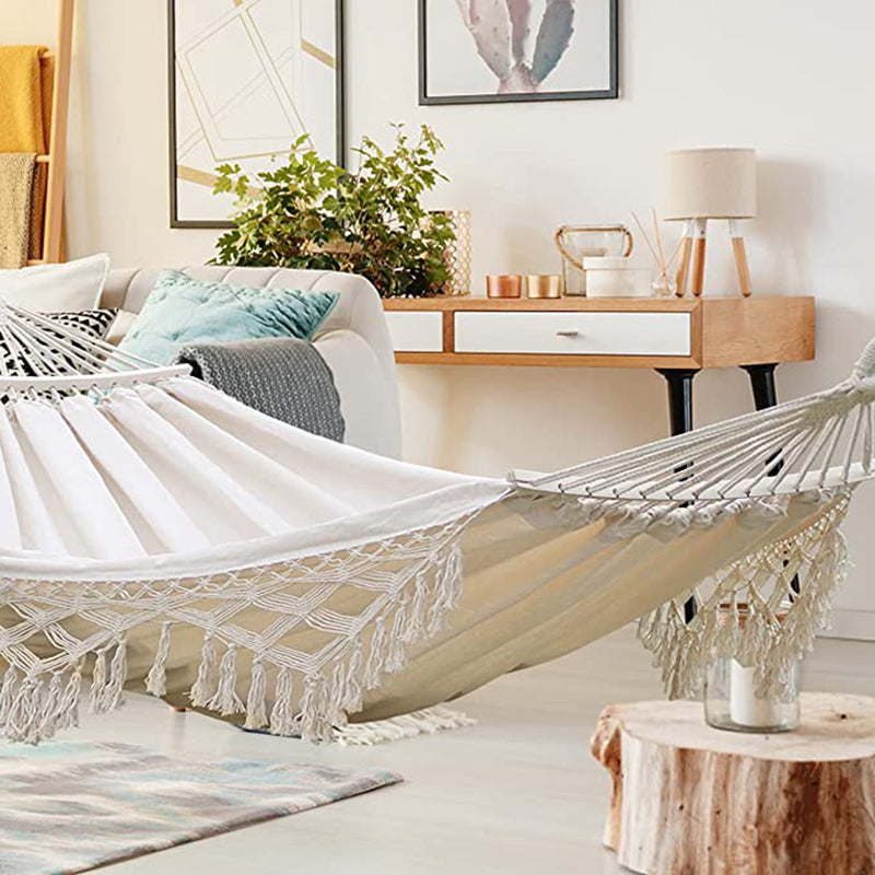 Bohemian Hangmat met Kwastjes en Gebogen Spreidstokken