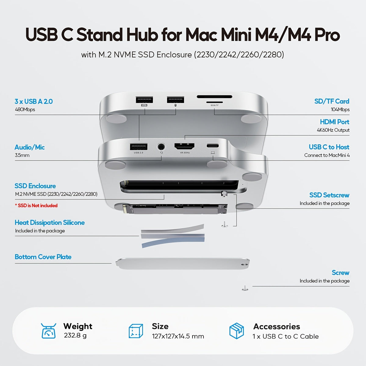 USB-C-hubstand met M.2 SSD-behuizing en 4K-uitgang