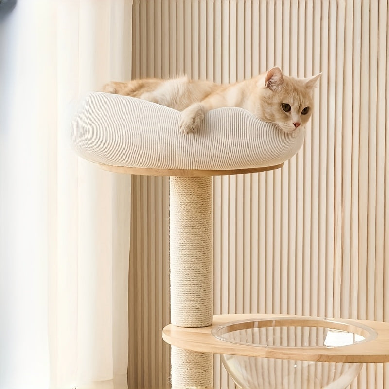 Houten Kattenboom met Ruimtecapsule, Condo en Krabpalen