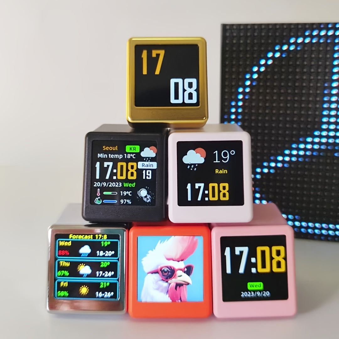 Compact wifi-weerdisplay met temperatuur, luchtvochtigheid en klok