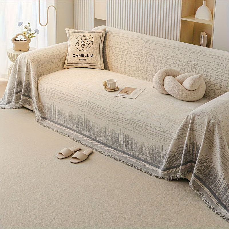Chenille bankplaid - Scandinavische meubelbeschermer met franjes