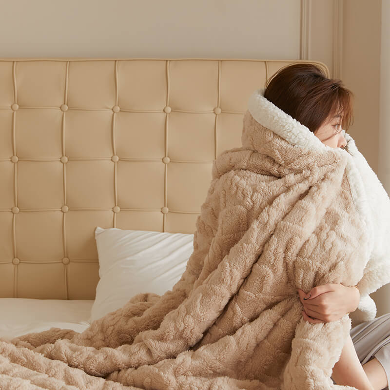 Omkeerbare Sherpa fleecedeken - Polyester met 3D ruitpatroon