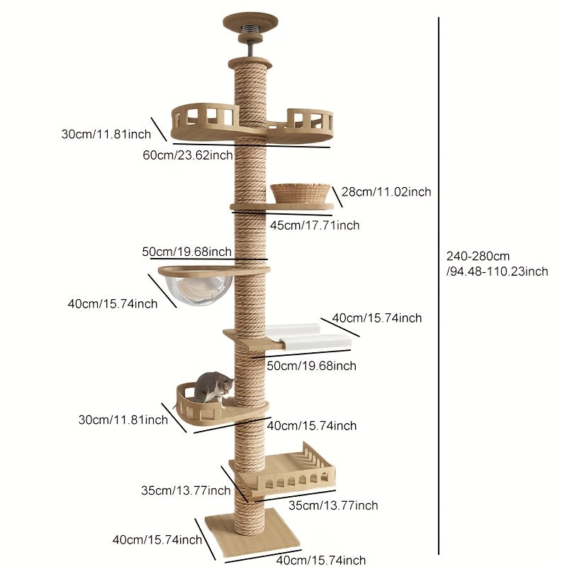 Moderne Multilevel Kattenboom van Grenenhout met Hangbed