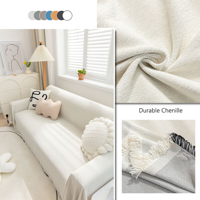 Chenille bankplaid - Stofwerende beschermer met kwastjes