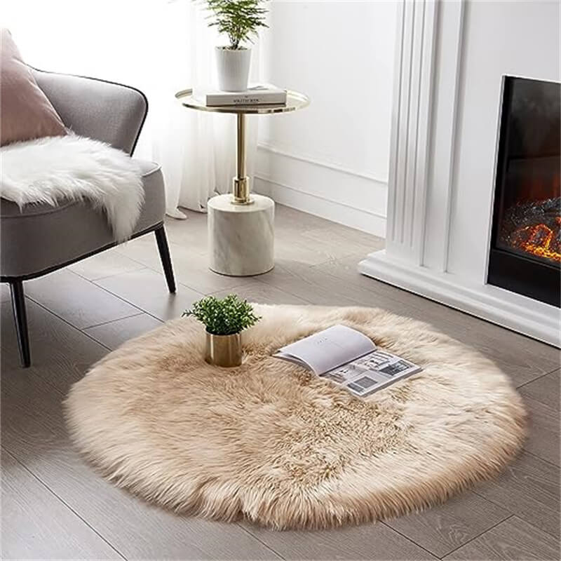 Rond vloerkleed van imitatie schapenvacht - Pool van 6 cm