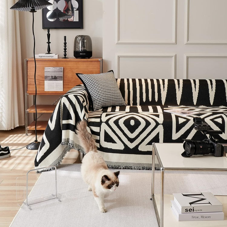Boho chenille bankhoes - Geometrische meubelbeschermer