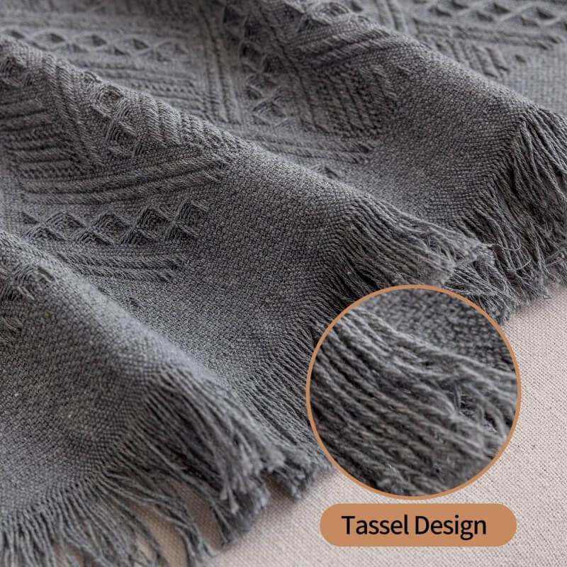 Geometrische bankplaid - Omkeerbare katoenmix met franjes