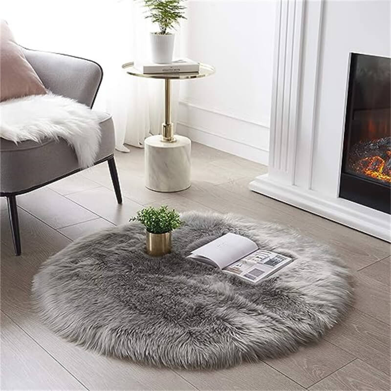 Rond vloerkleed van imitatie schapenvacht - Pool van 6 cm