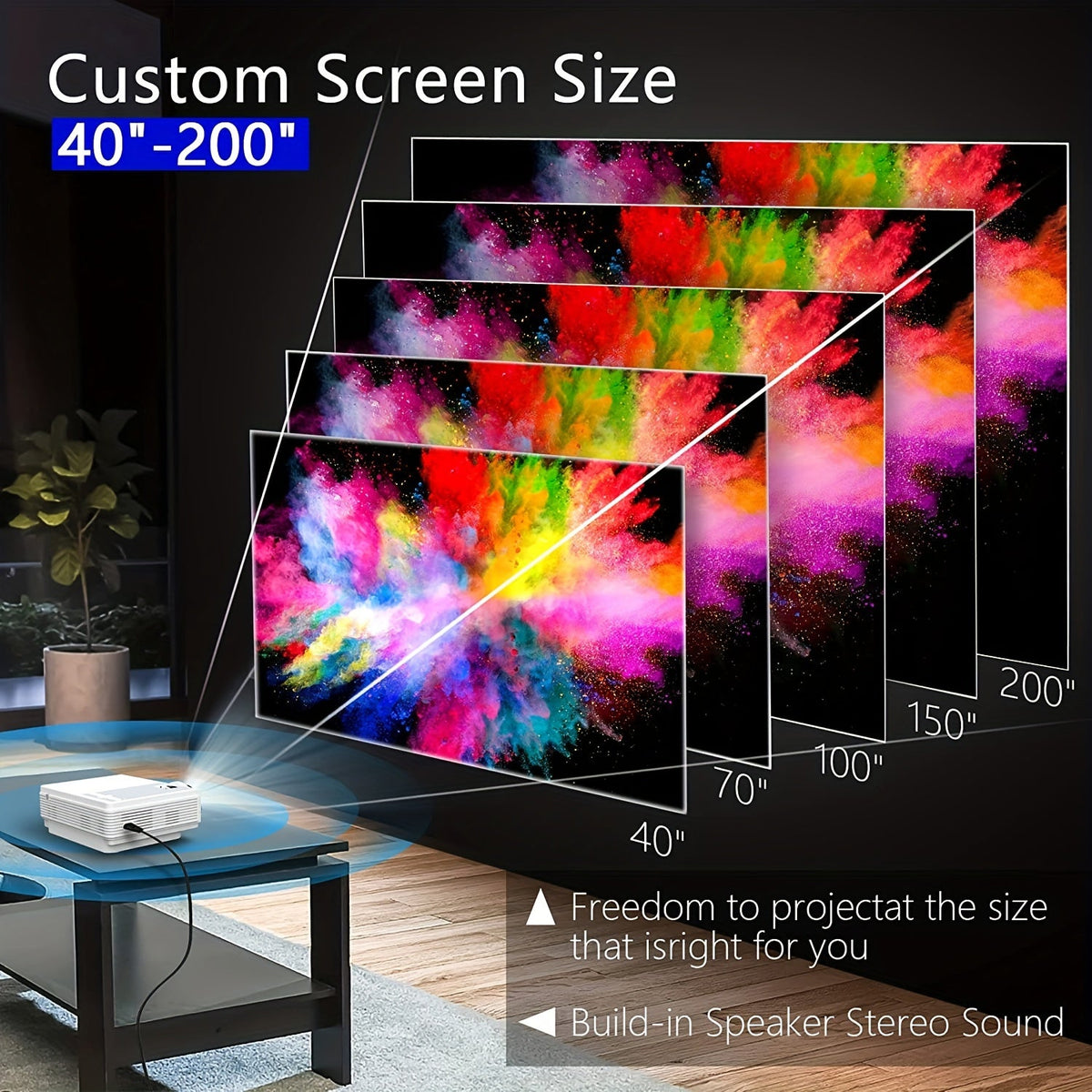 Draagbare native 1080p-projector met wifi en 4K-ondersteuning