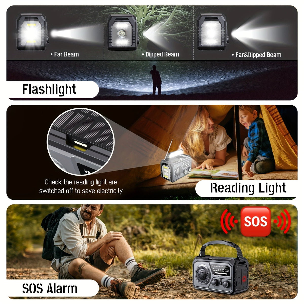 Noodradio met 16.000mAh-powerbank, zonnepaneel en handslinger