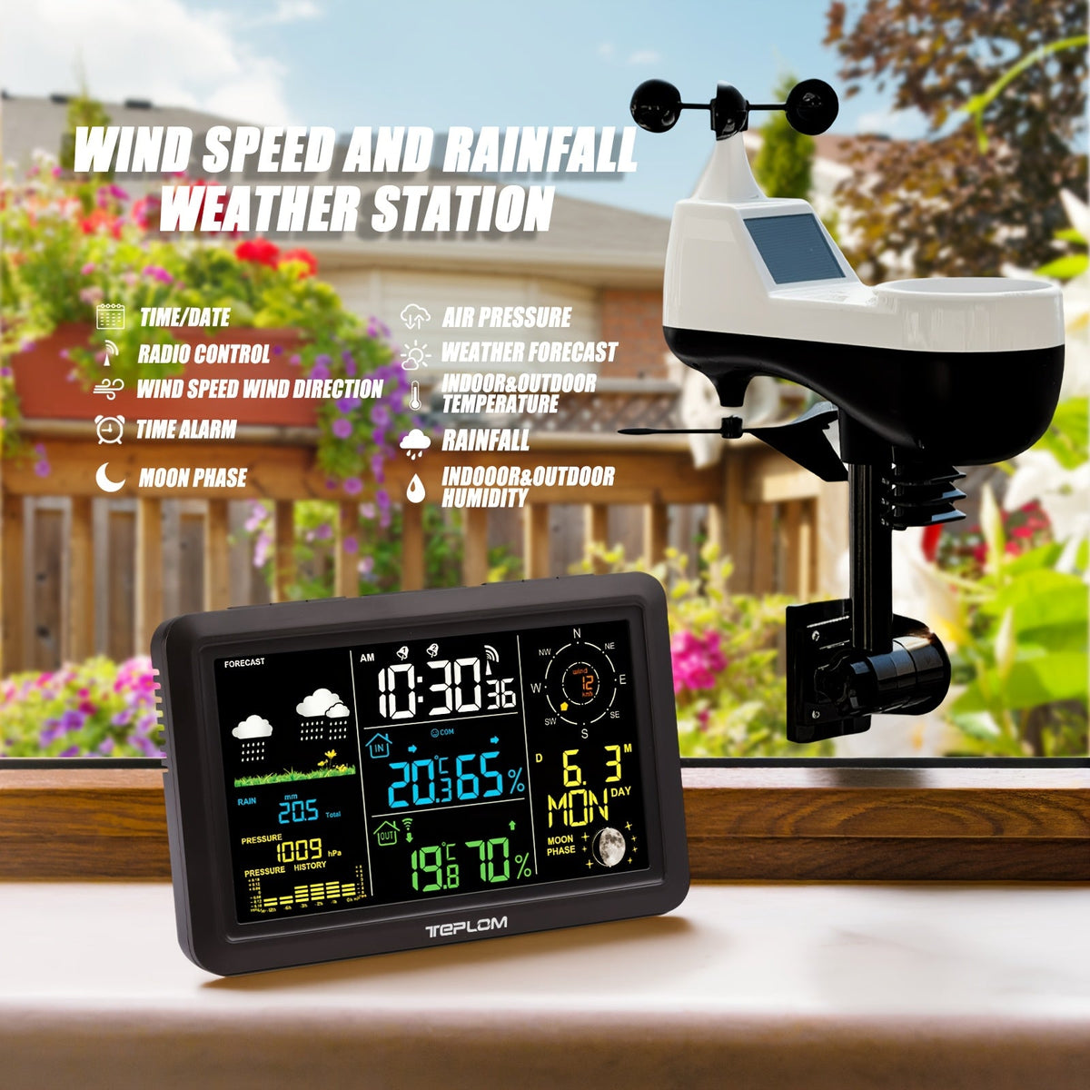 Draadloos 5-in-1 weerstation met 7,5-inch kleurendisplay
