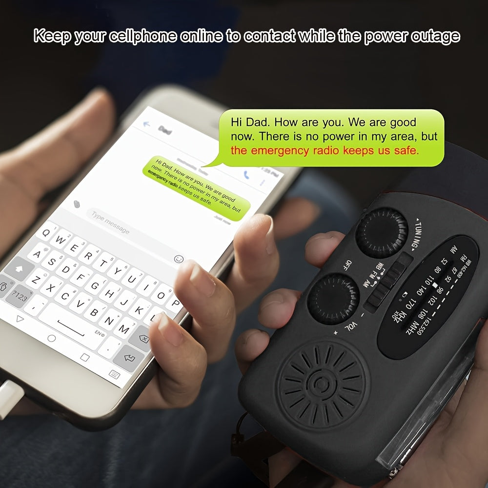 Noodradio met handslinger, zonnepaneel en 2000mAh-powerbank