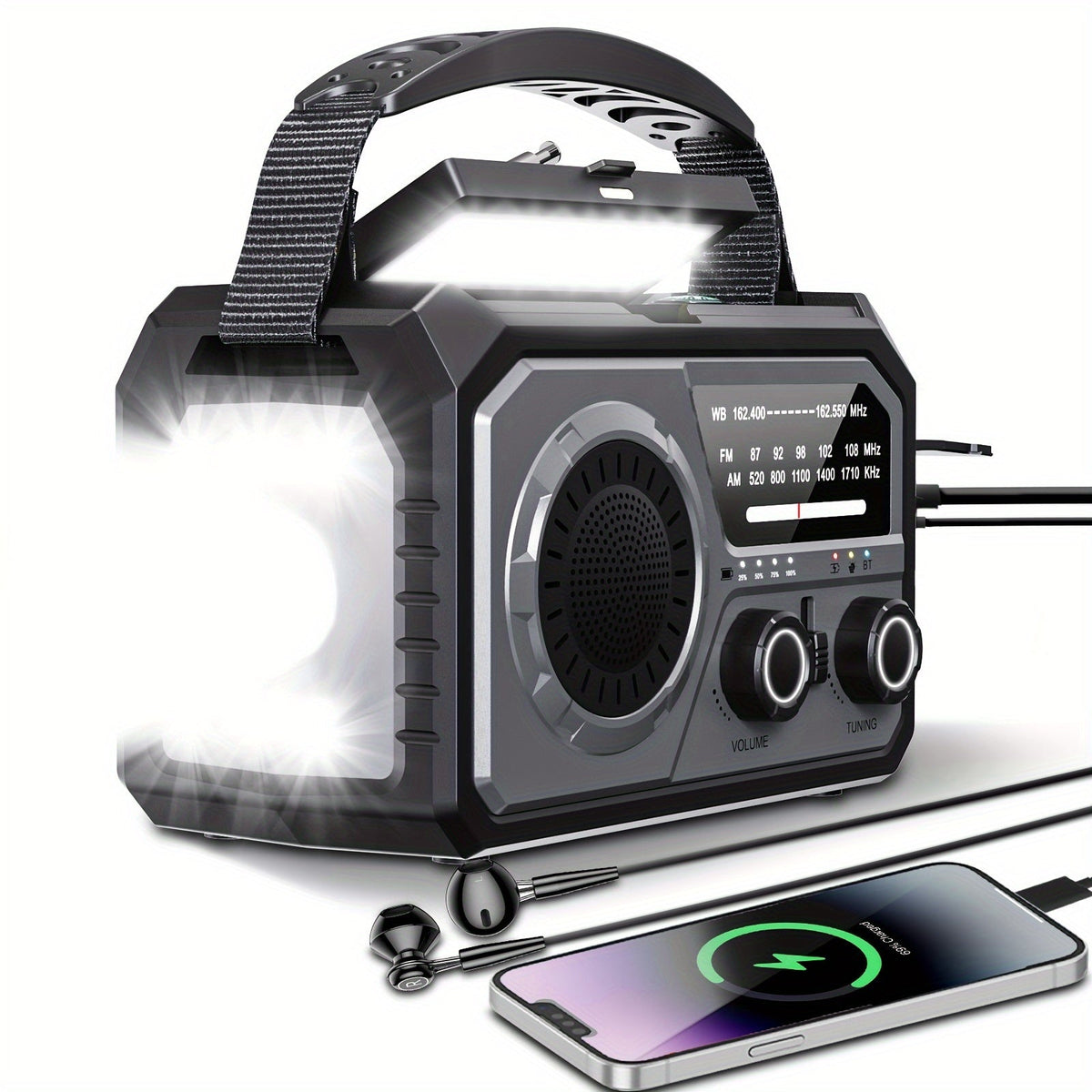 Noodradio met 16.000mAh-powerbank, zonnepaneel en handslinger