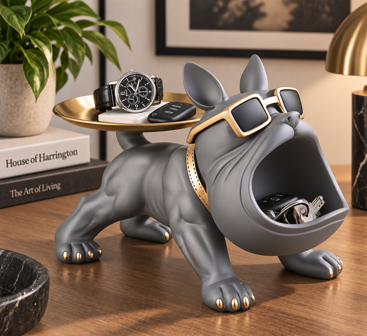 Franse bulldog butler - Polyresin opbergbak en decoratie
