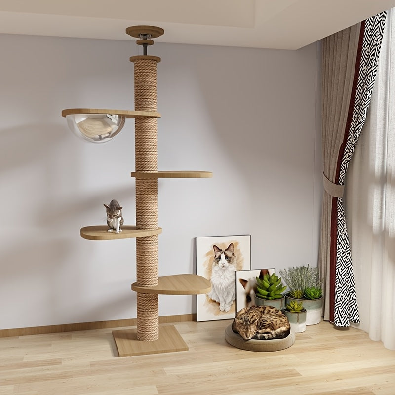 Moderne Multilevel Kattenboom van Grenenhout met Hangbed