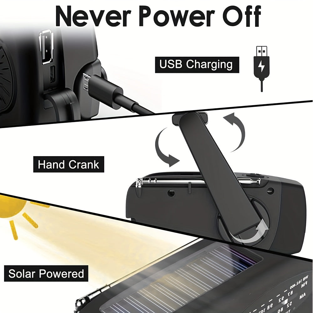 Noodradio met handslinger, zonnepaneel en 2000mAh-powerbank