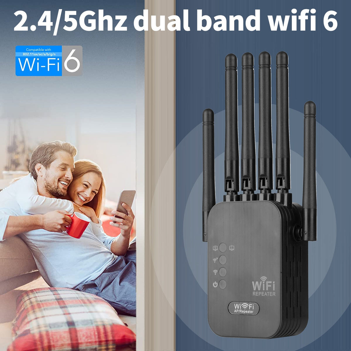Dual-band wifi 6-bereikvergroter met zes antennes