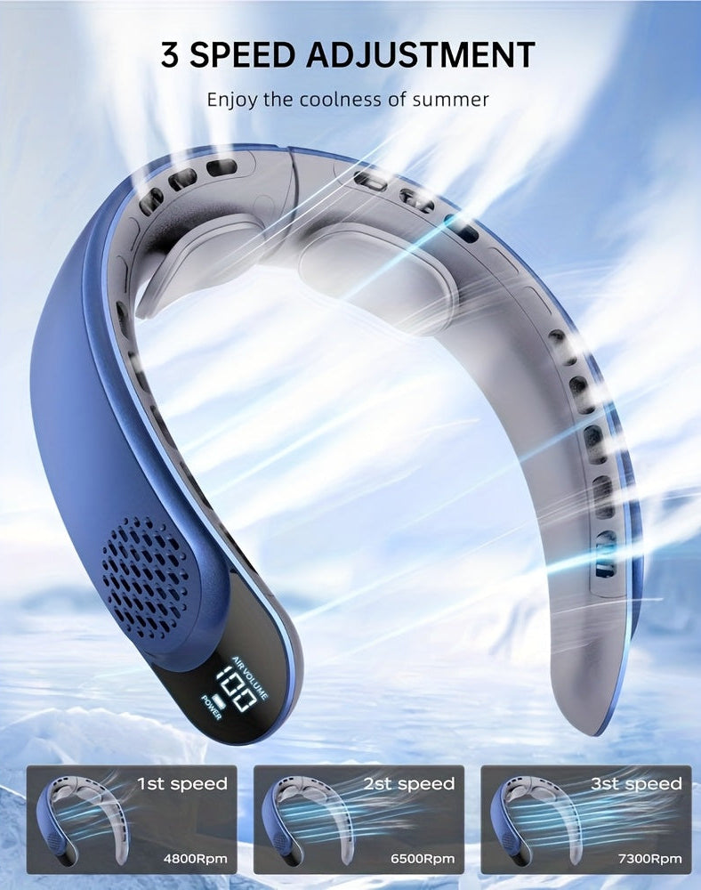 Oplaadbare nekventilator met LED-display en drie snelheden