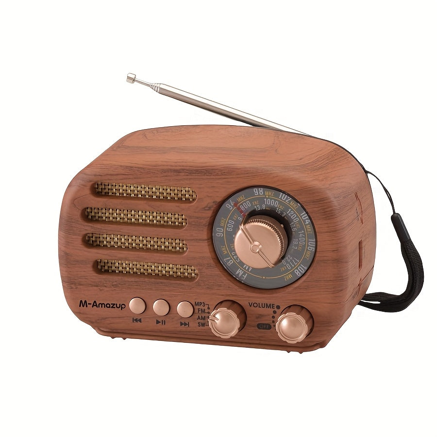 Draagbare retro radio met houtlook en draadloze luidspreker