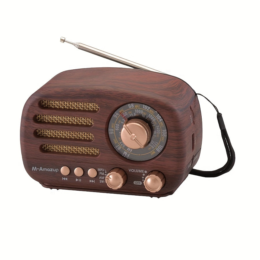 Draagbare retro radio met houtlook en draadloze luidspreker
