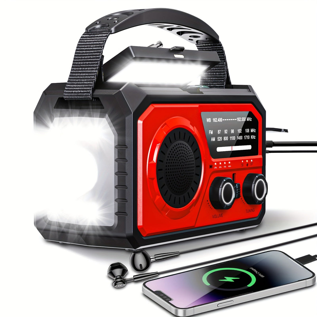 Noodradio met 16.000mAh-powerbank, zonnepaneel en handslinger