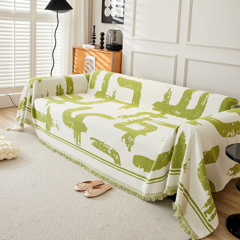 Bedrukte chenille bankplaid - Abstract patroon met franjes