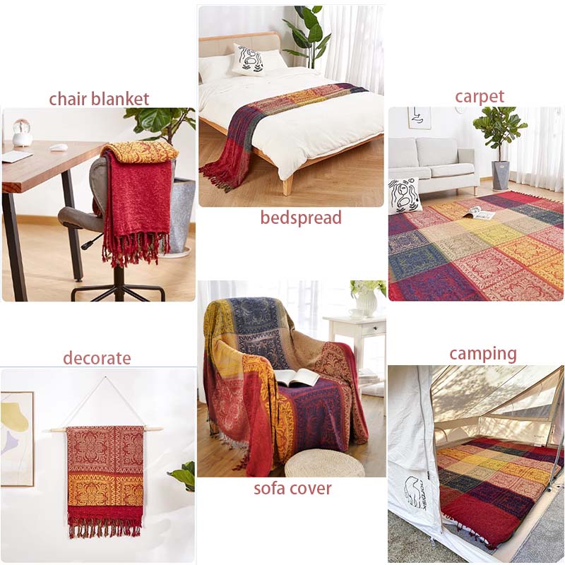 Bohemian chenille plaid - Jacquardpatroon met franjes