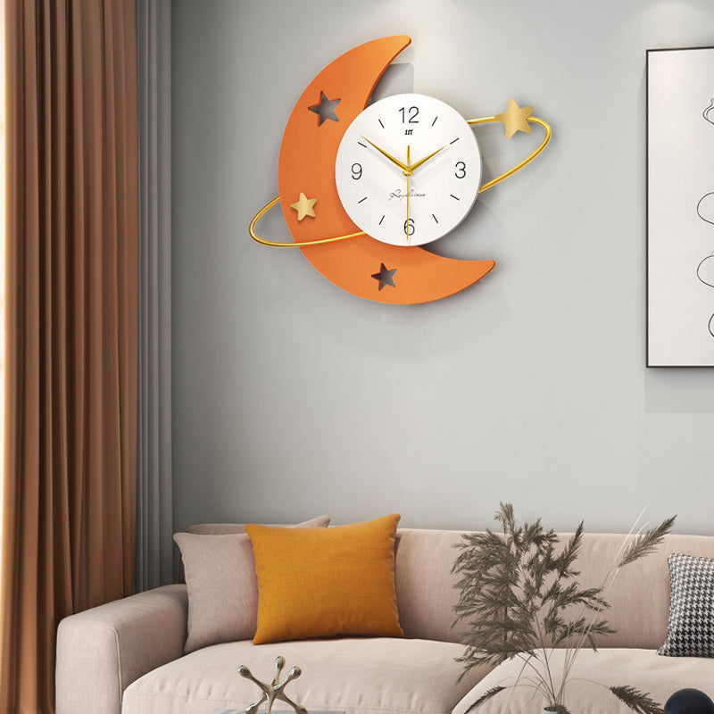 Maan en sterren wandklok - Metalen frame met stil uurwerk