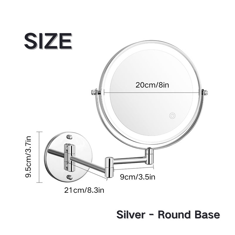 Scheerspiegel voor wandmontage - 1X/10X LED met 3 lichtstanden