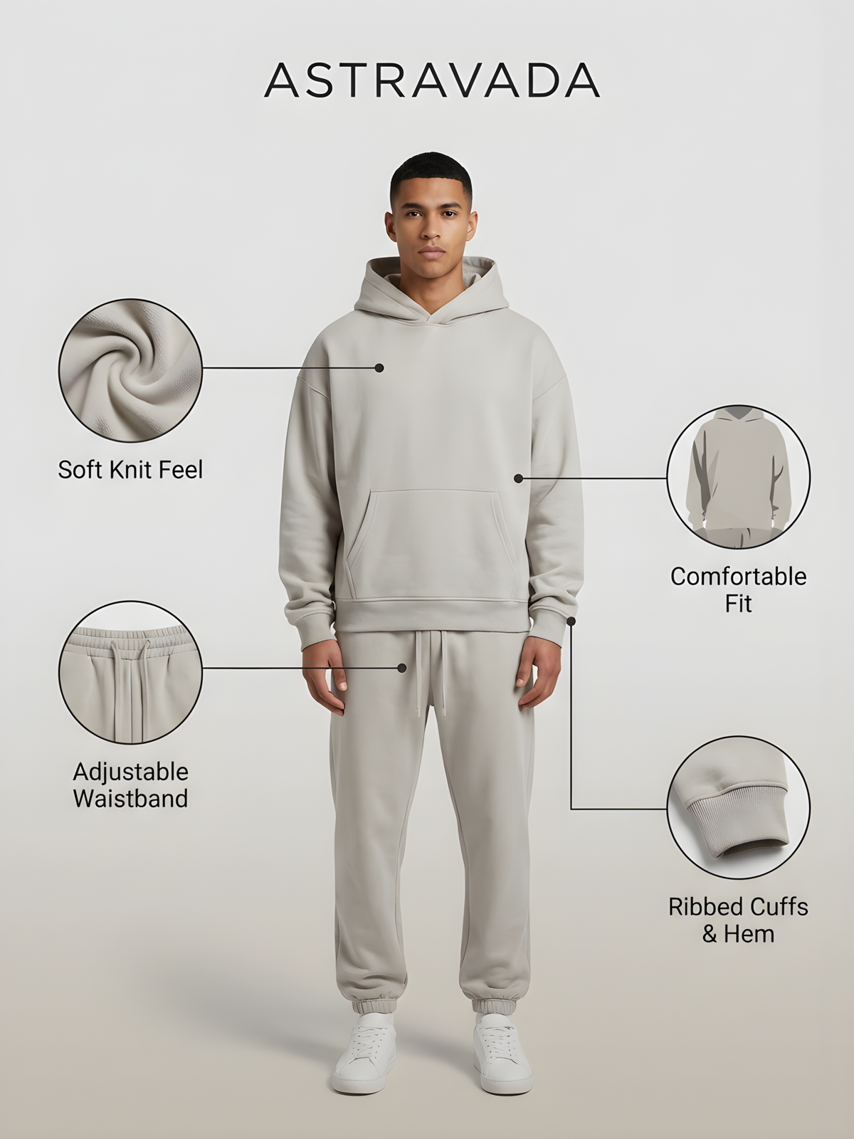 Oversized hoodie- en joggerset voor heren