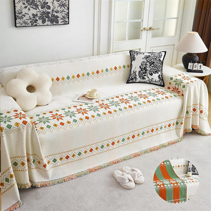 Omkeerbare chenille bankhoes - Boho plaid met franjes
