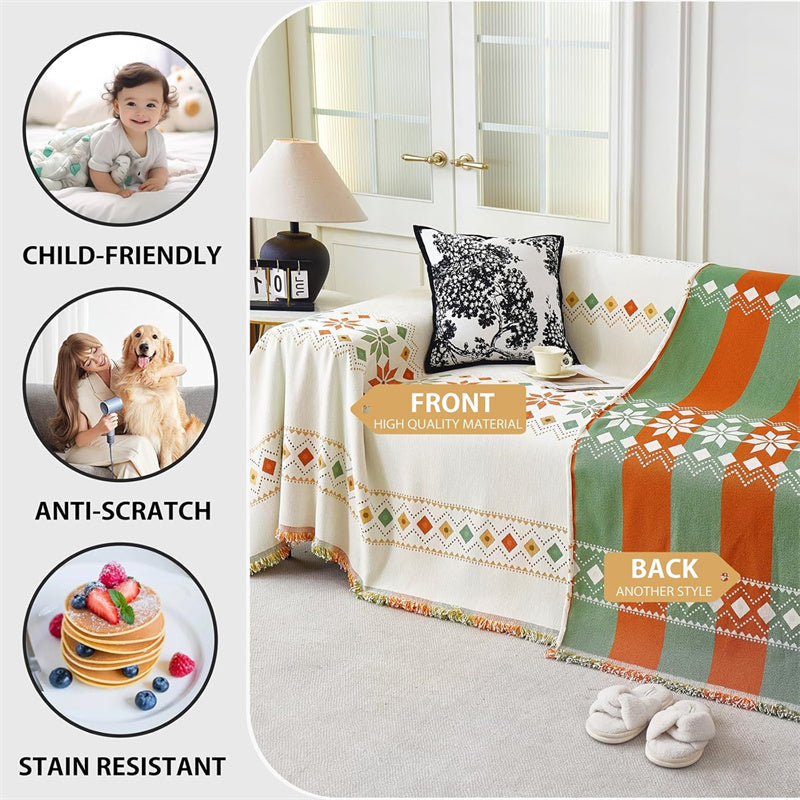 Omkeerbare chenille bankhoes - Boho plaid met franjes