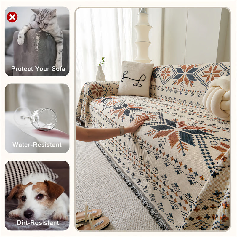 Boho bankhoes - Omkeerbare polyester plaid met franjes