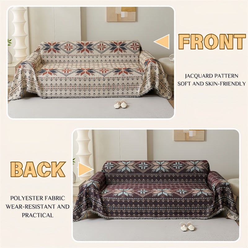 Boho bankhoes - Omkeerbare polyester plaid met franjes
