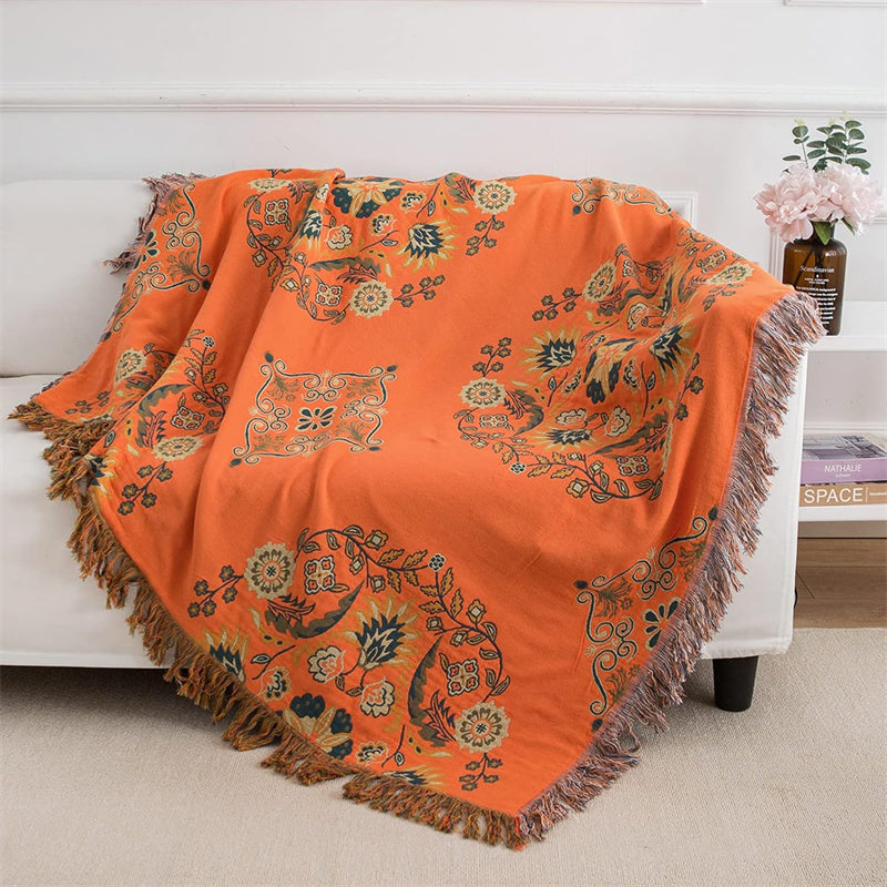Bohemian katoenen plaid - Omkeerbare bloemen met franjes