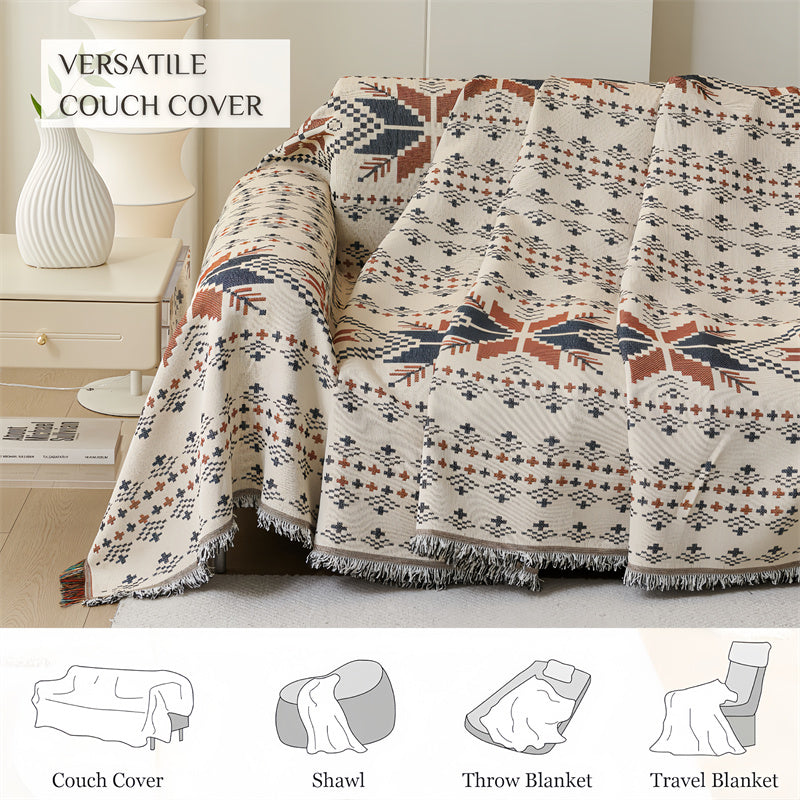 Boho bankhoes - Omkeerbare polyester plaid met franjes