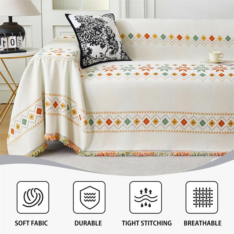 Omkeerbare chenille bankhoes - Boho plaid met franjes