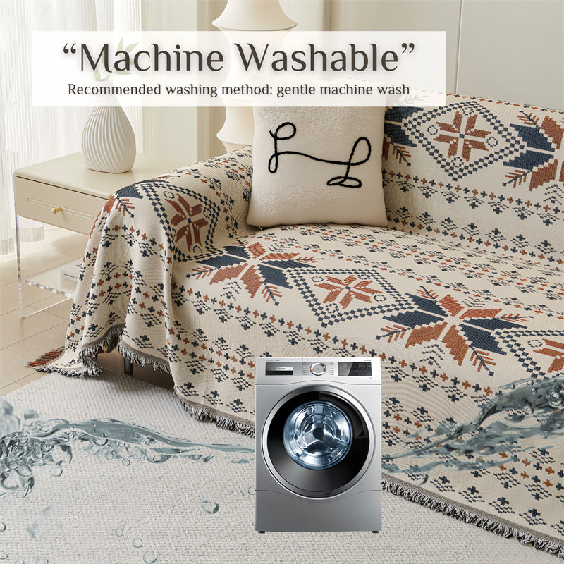 Boho bankhoes - Omkeerbare polyester plaid met franjes