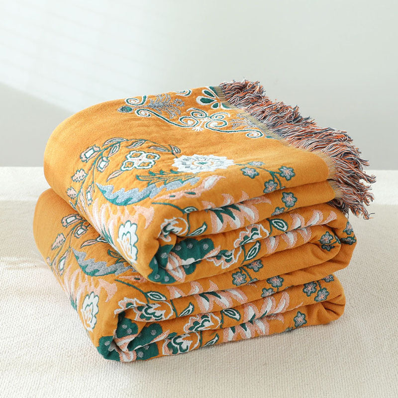 Bohemian katoenen plaid - Omkeerbare bloemen met franjes