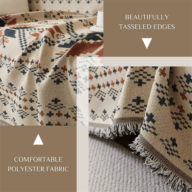 Boho bankhoes - Omkeerbare polyester plaid met franjes