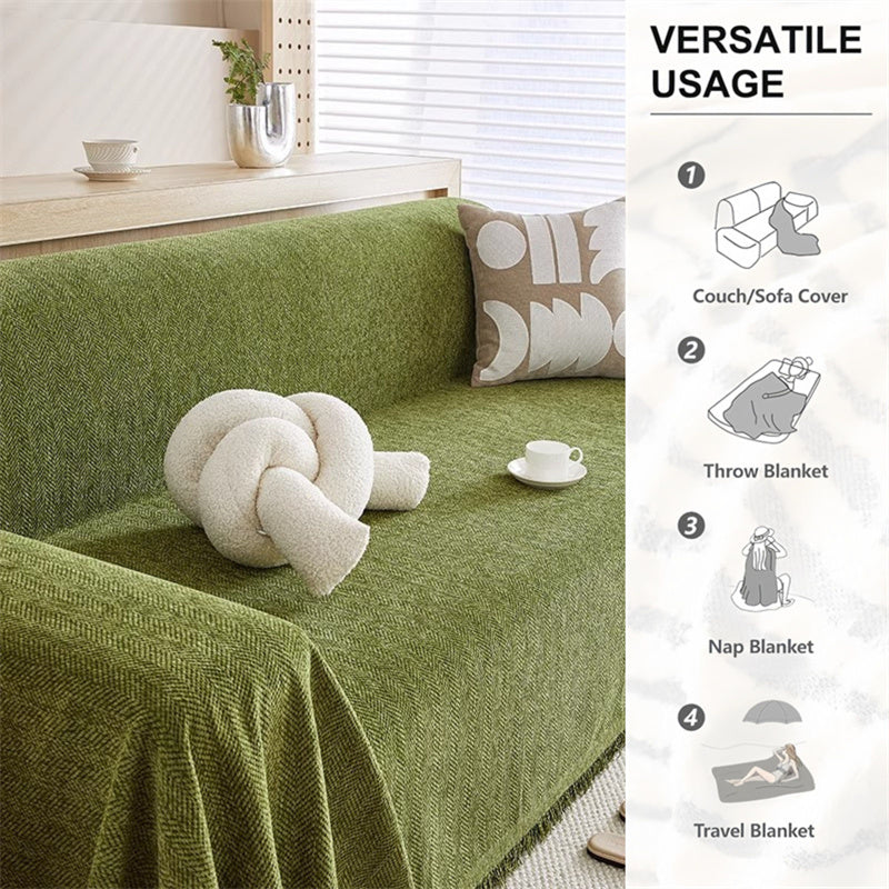 Waterafstotende chenille bankhoes - Visgraat met kwastjes