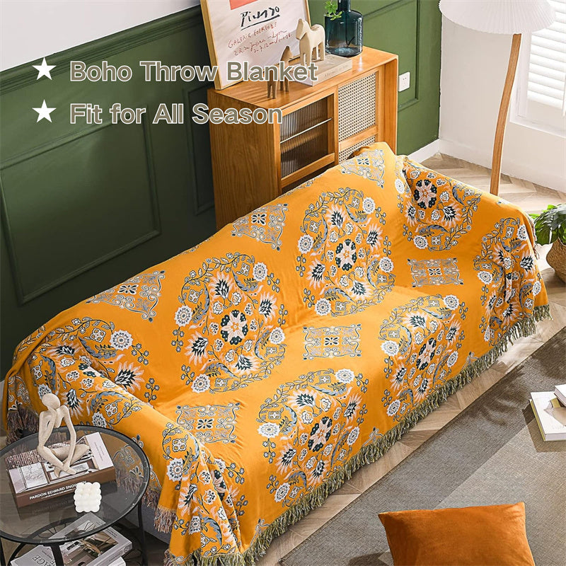 Bohemian katoenen plaid - Omkeerbare bloemen met franjes
