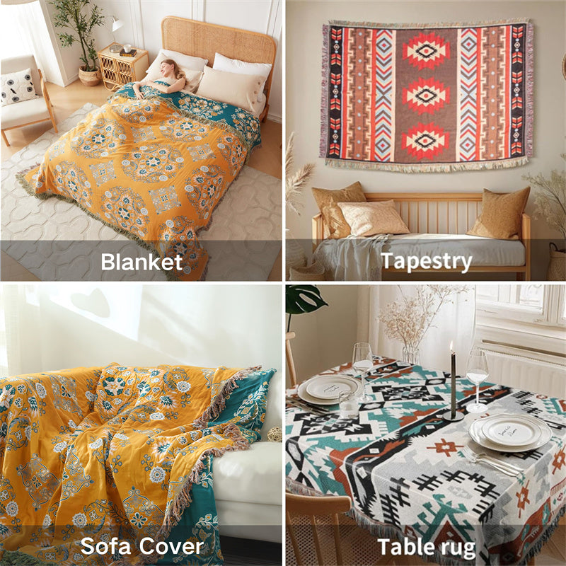 Bohemian katoenen plaid - Omkeerbare bloemen met franjes