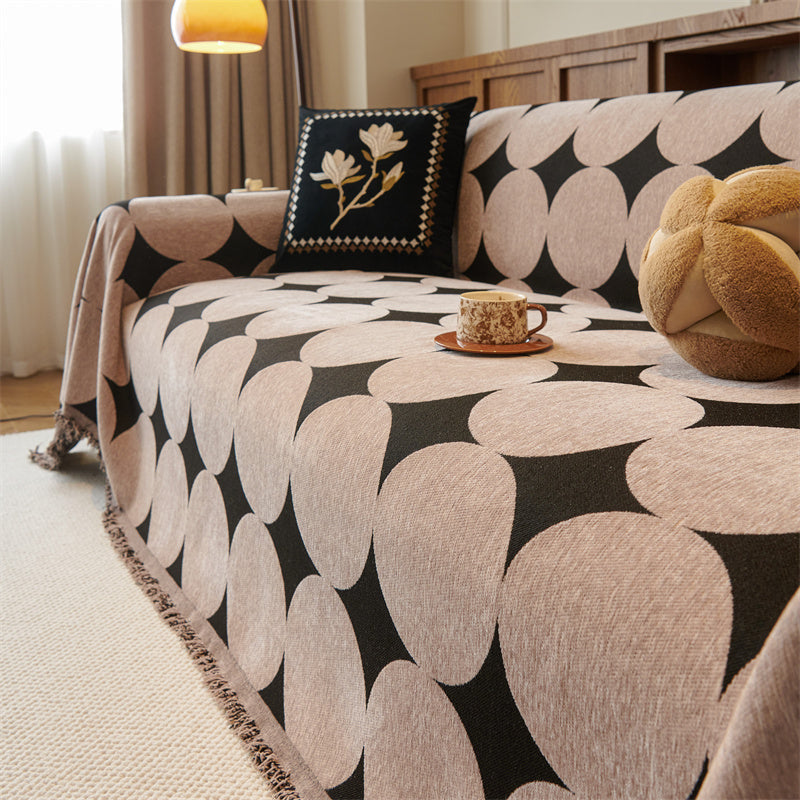 Omkeerbare chenille bankhoes - Geometrische plaid met franjes