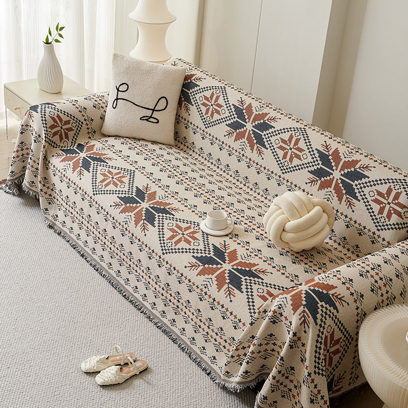 Boho bankhoes - Omkeerbare polyester plaid met franjes